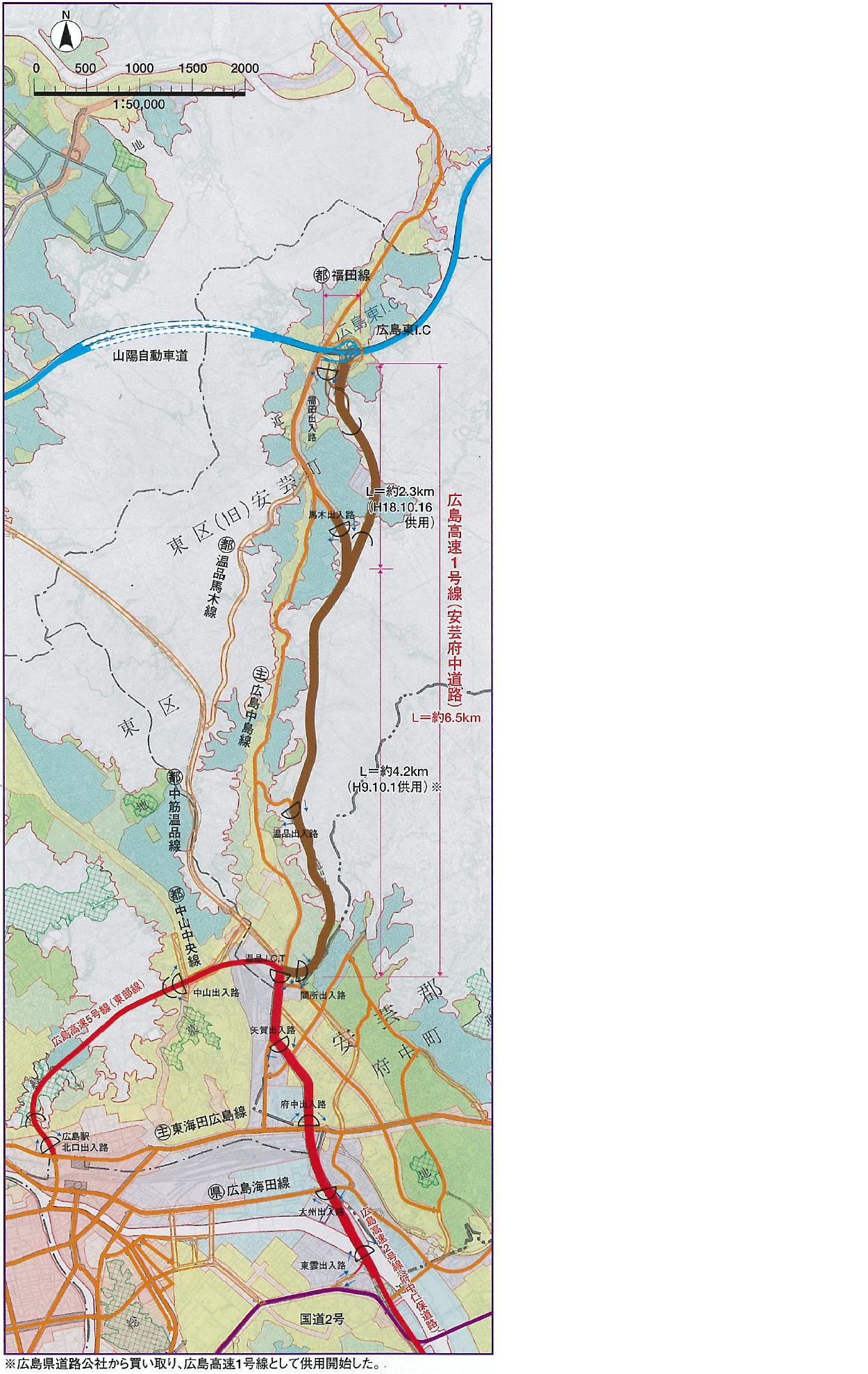 広島高速1号線の地図の画像