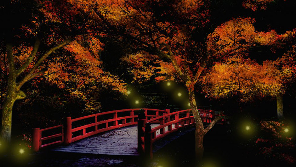宮島・紅葉谷公園ライトアップの様子