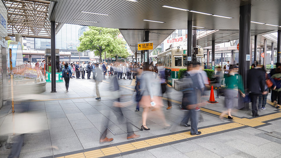 広島駅ラッシュの様子