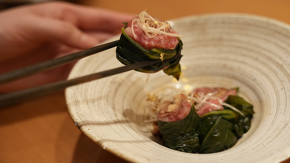 比婆牛の料理 広島菜巻き