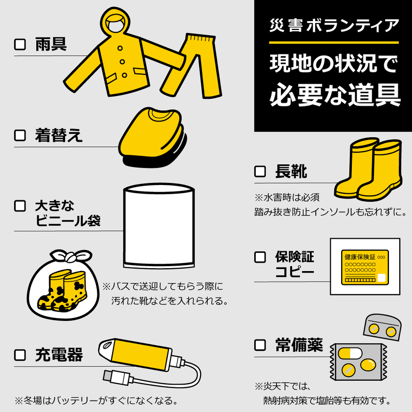 現地の状況で必要な道具