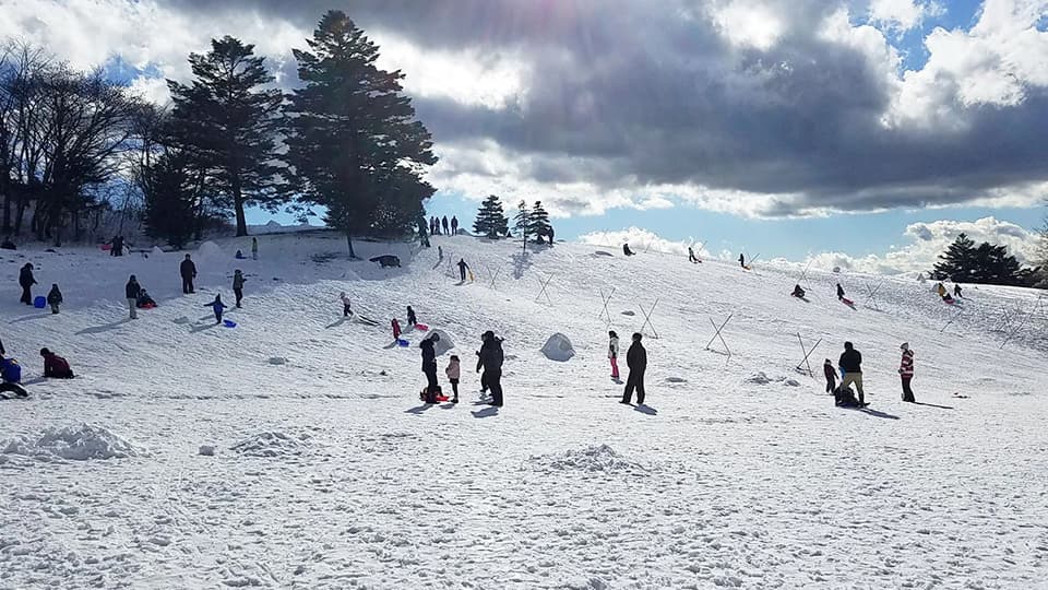 雪上で遊ぶ人々 