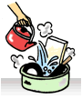 食器の熱湯殺菌の絵