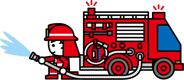 消防士と消防車のイラスト
