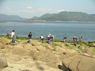 一列に並ぶ調査員の写真