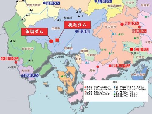 魚切ダム・梶毛ダム位置図の地図