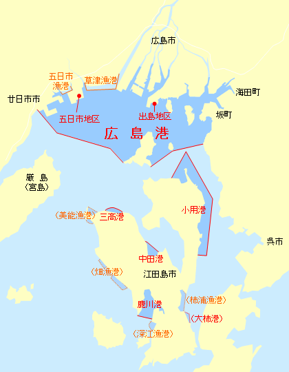 広島港湾振興事務所の所轄する港のイラスト