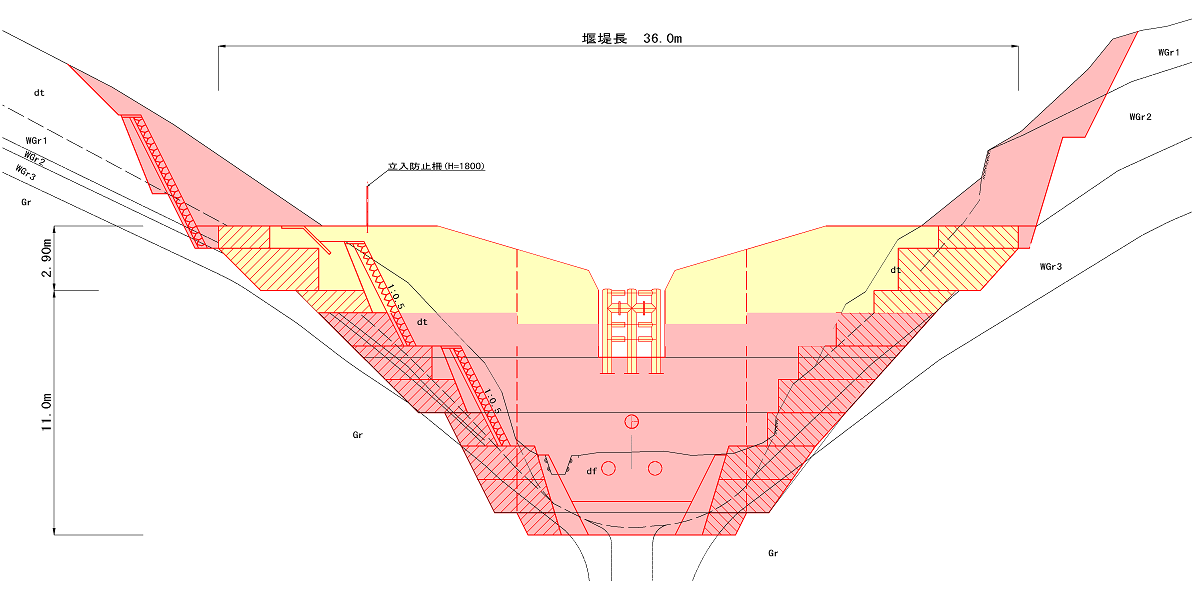 奥条川　えん堤正面図