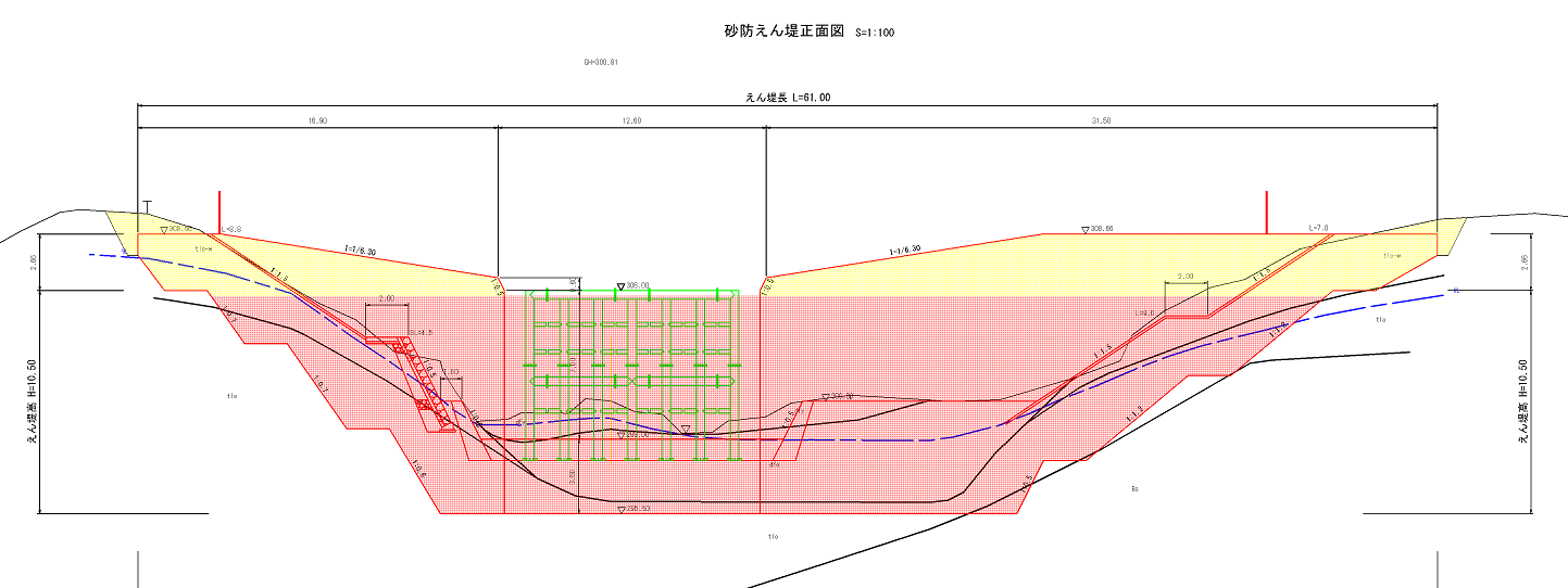 小谷川　えん堤正面図