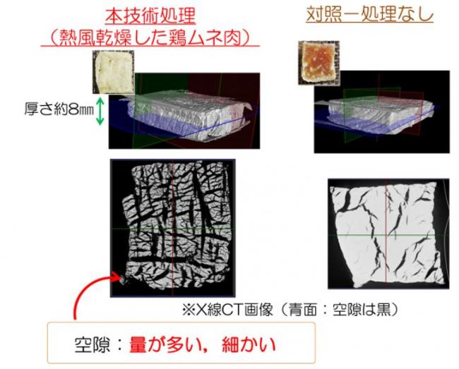 厚さ8mmの鶏ムネ肉（乾燥状態）のX線CT画像と食感解析