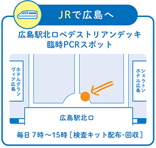 広島駅北口 ぺデストリアンデッキ 臨時PCRスポット地図