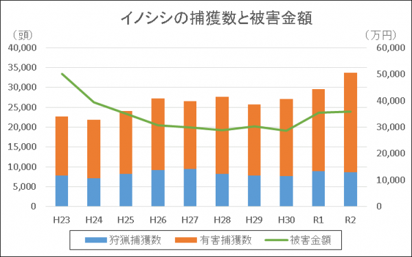 捕獲数と被害金額