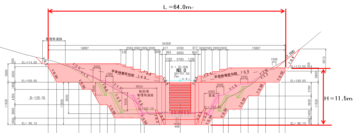 賀茂川支川41　えん堤正面図