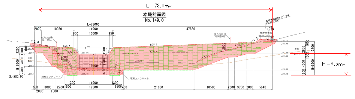 1号えん堤正面図