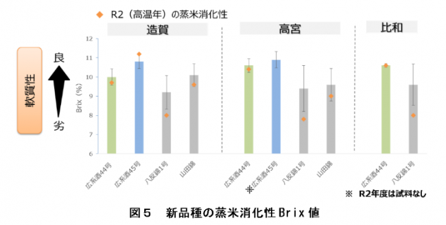 図５　新品種の蒸米消化性Brix値