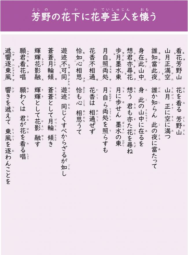 漢詩「芳野の花下に花亭主人を懐う」（原文・訓読）