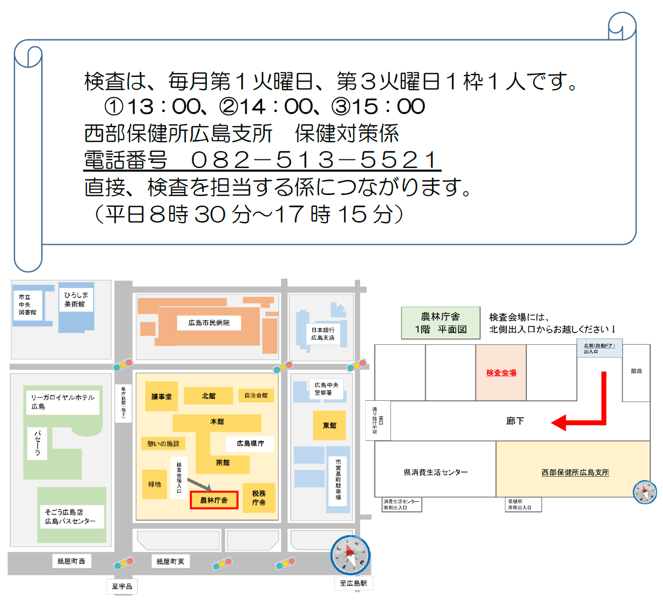検査日程、検査会場