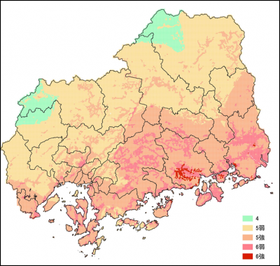 南海トラフ巨大地震の震度分布図