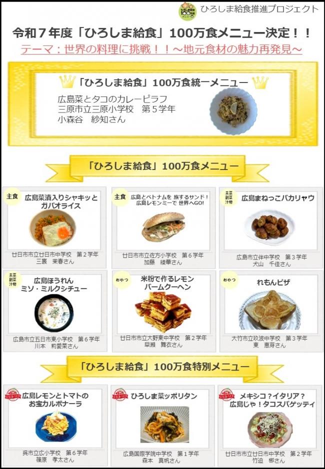 R7「ひろしま給食」100万食メニュー決定 
