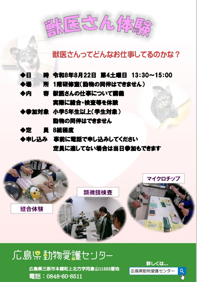 獣医さん体験のリーフレット