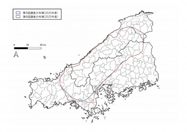 西中国地域におけるツキノワグマの生息範囲