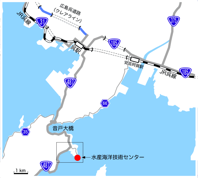 呉市街からセンターまでの地図の図