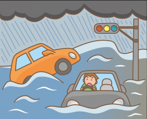 浸水した車