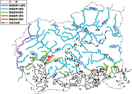 県内の河川環境基準指定状況の図