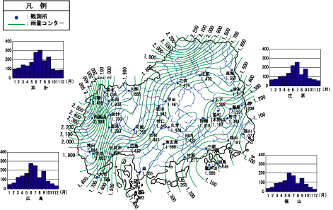 年平均降水量分布図