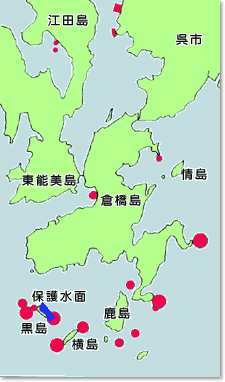 釣りをするのに制限される区域の地図１