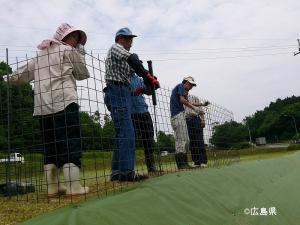 ワイヤーメッシュ柵の設置作業